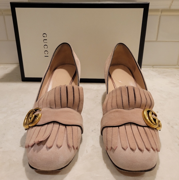 Gucci GG Marmont Pink Blush Fringe Loafer Pumps - Picture 4 of 11